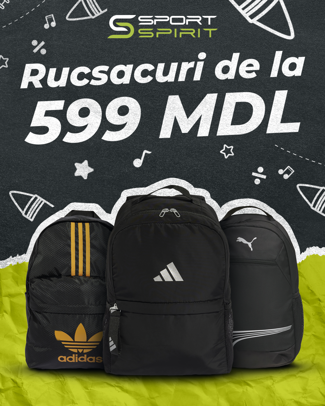 Advertising campaign for the “Back to School” collection of school supplies: backpacks from Sport Spirit 1.1